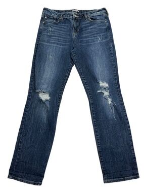 Dear John Jeans Size 28 Distressed Ripped Straight Leg Medium Wash Blue Denim